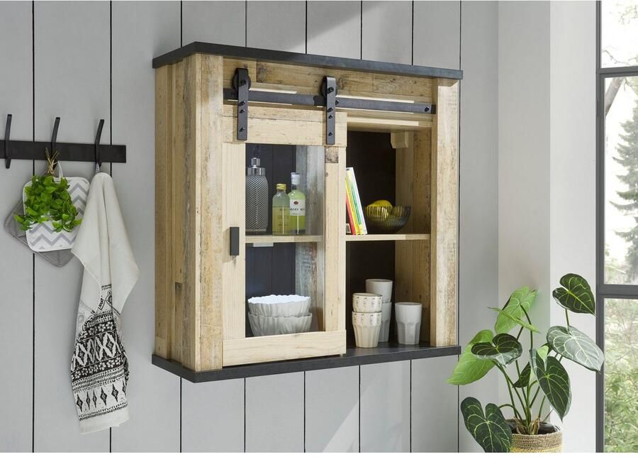 Home affaire Hangend kastje Sherwood met schuurdeurbeslag van metaal hoogte 90 cm
