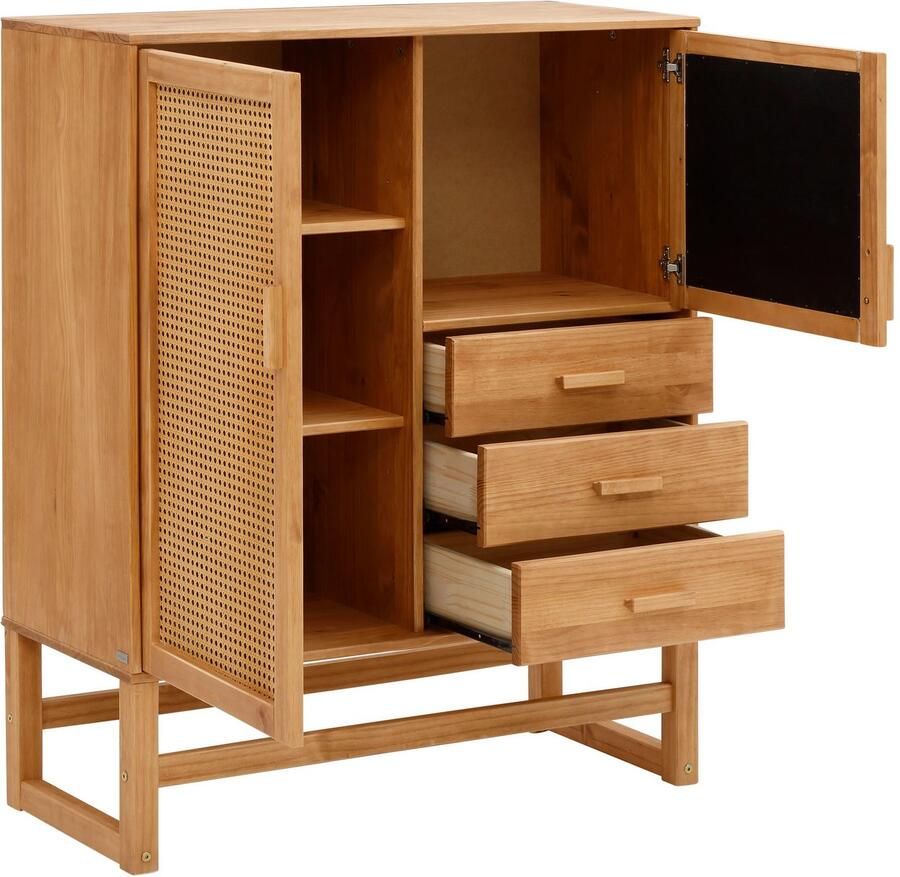 Home affaire Highboard Linz Opbergkast met rotan vlechtwerk op de deurfronten massief hout