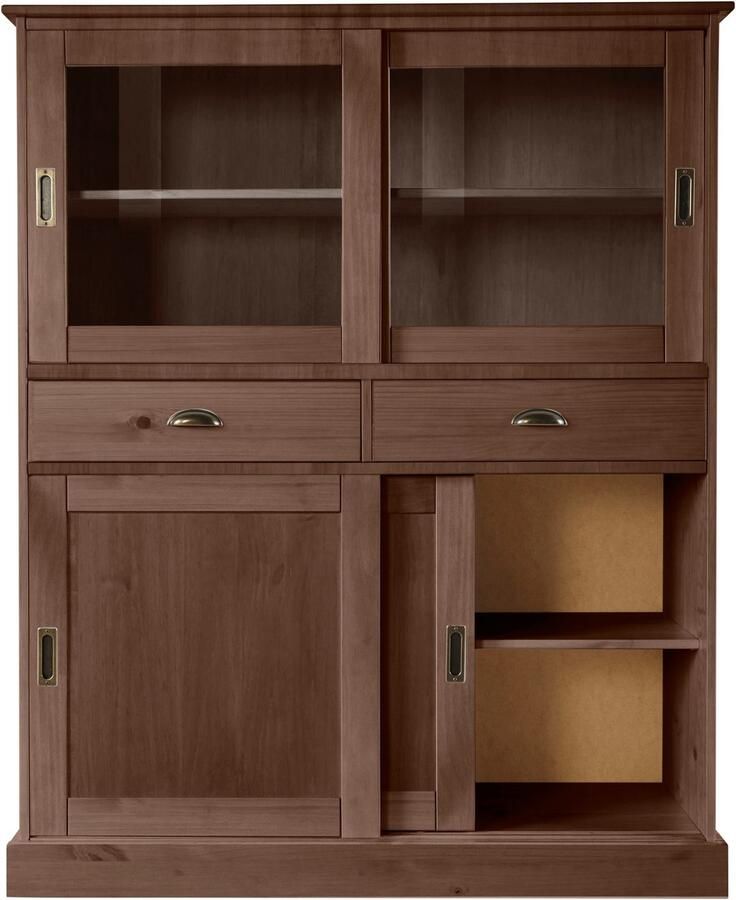 Home affaire Highboard Schröder Vitrine van massief dennenhout breedte 114 cm