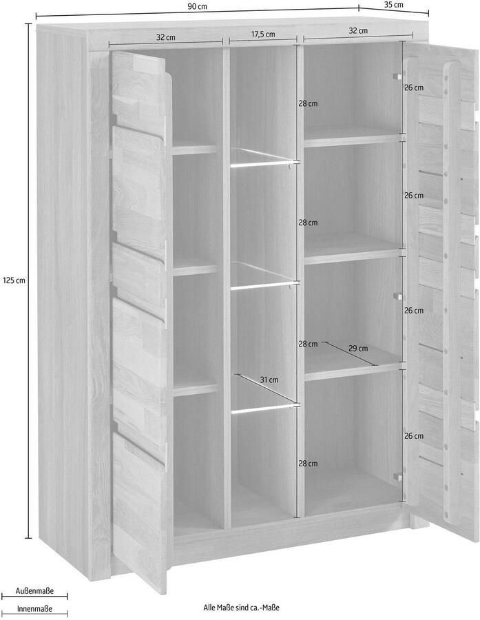 Home affaire Highboard Silkeborg Breedte 90-130 cm