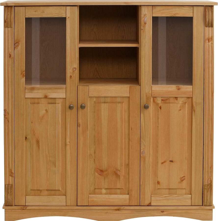 Home affaire Highboard Teresa Vitrine deuren met glazen inzetstukken van massief grenen FSC