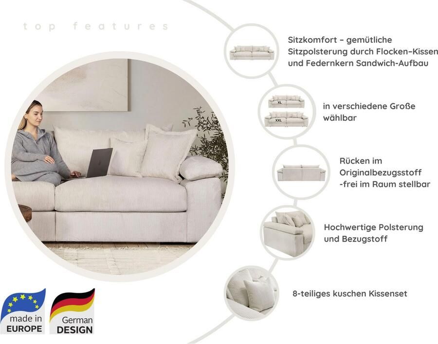 Home affaire Hocker Soft&Cosy XXL B: 125 cm Mega-kruk in corduroy of chenille structuur naar keuze