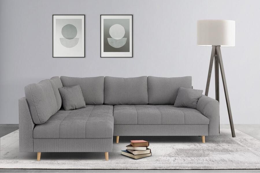 Home affaire Hoekbank CHARRE L-vorm met ottomane afmetingen B D H: 231 161 81 cm fijne stiksels losse rug- en sierkussens ook in cord en bouclé