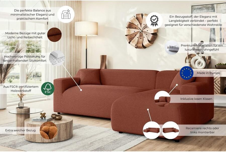 Home affaire Hoekbank LILLIANA designsofa L-vorm met recamiere rechts links bestelbaar