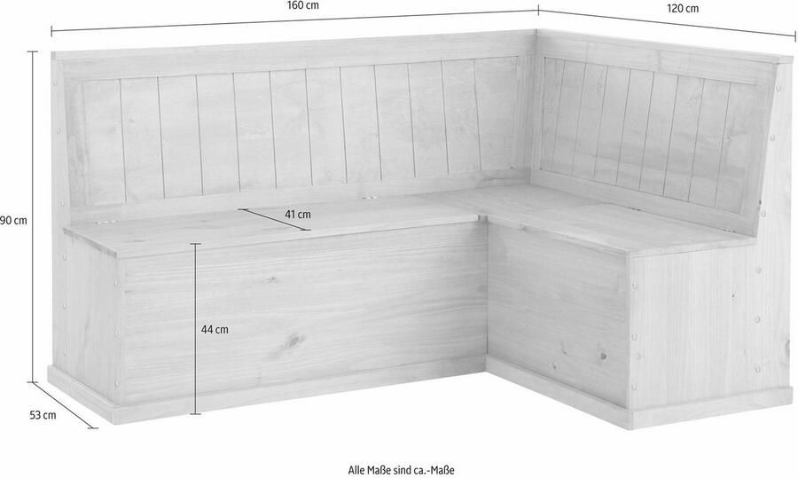 Home affaire Hoekbank Sara TOPSELLER! van massief grenen in 2 maten opbergruimtes