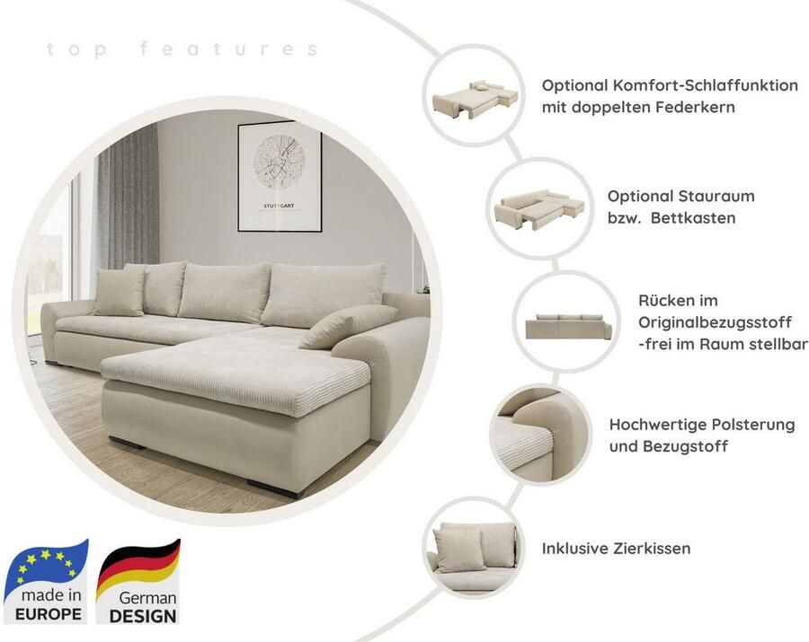 Home affaire Zithoek Win U-vorm inclusief bedfunctie en bedkist