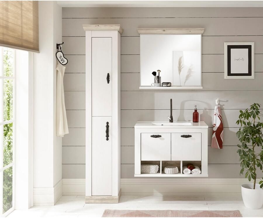 Home affaire Hoge kast Florenz badkamerkast in landhuisstijl kast met metalen handgrepen