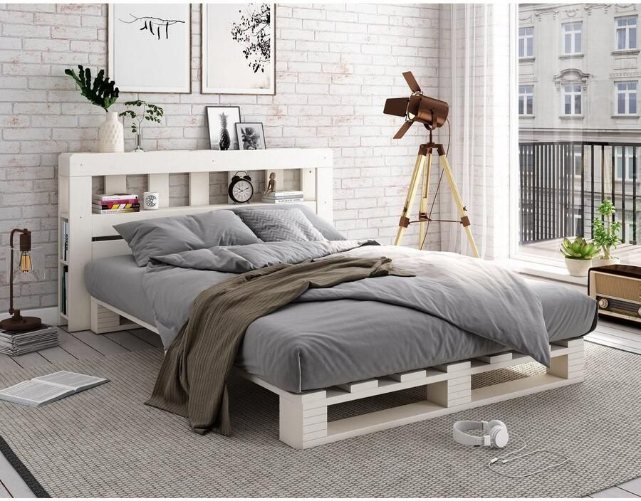 Home affaire Hoofdbord Alasco voor palletbed alasco gemaakt van massief hout met 7 open vakken