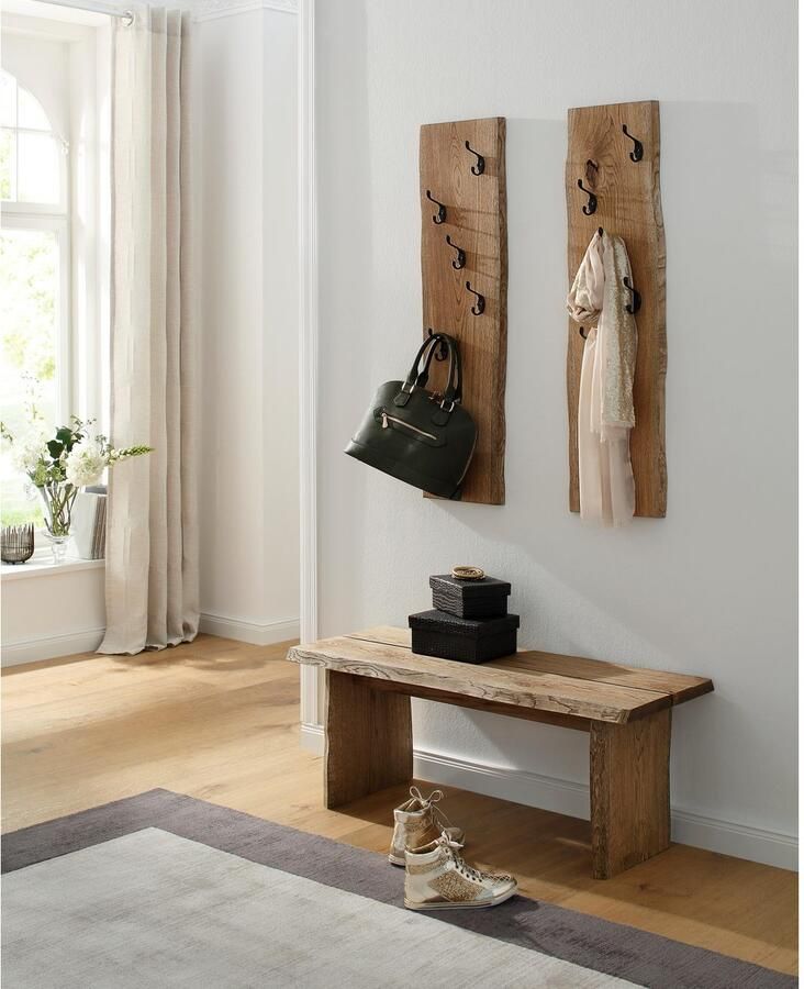 Home affaire Kapstokpaneel Brodi van massief eiken in golfvorm 2-delige set met elk 5 metalen haken