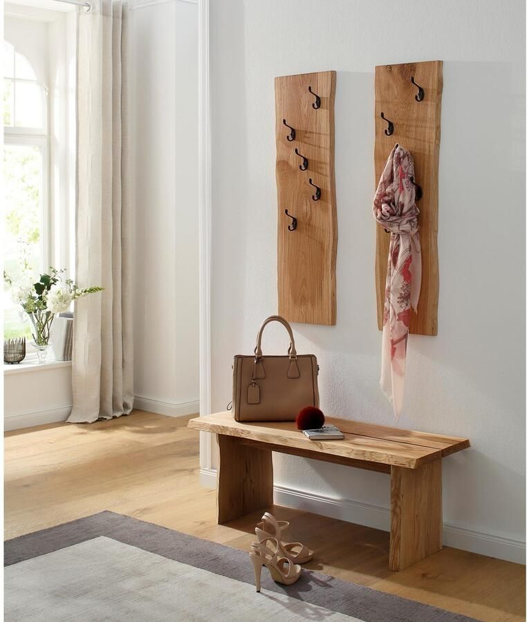 Home affaire Kapstokpaneel Brodi van massief eiken in golfvorm 2-delige set met elk 5 metalen haken