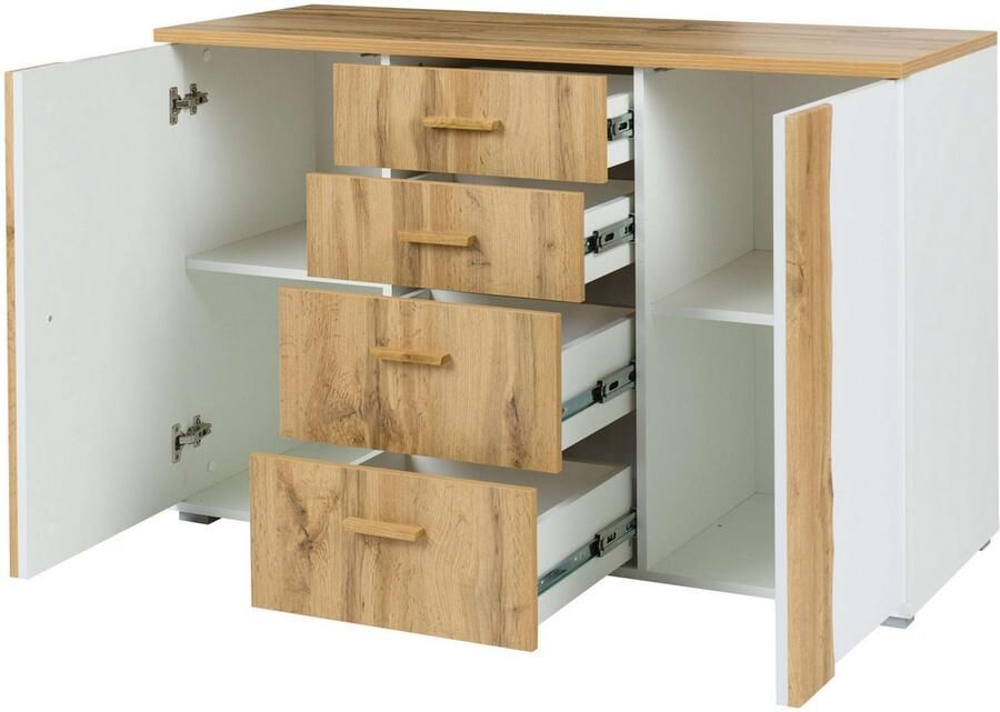 Home affaire Kast Commode Fabella met 4 lades 2 legplanken BxHxD 130x82x45 cm