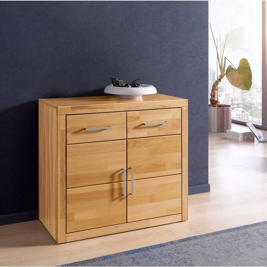 Home affaire Kast Logo 90cm breed 42 cm diep fronten massief hout 2 deuren 2 lades