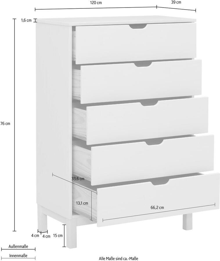 Home affaire Kast Post massief grenenhout met vele opbergmogelijkheden breedte 76 cm