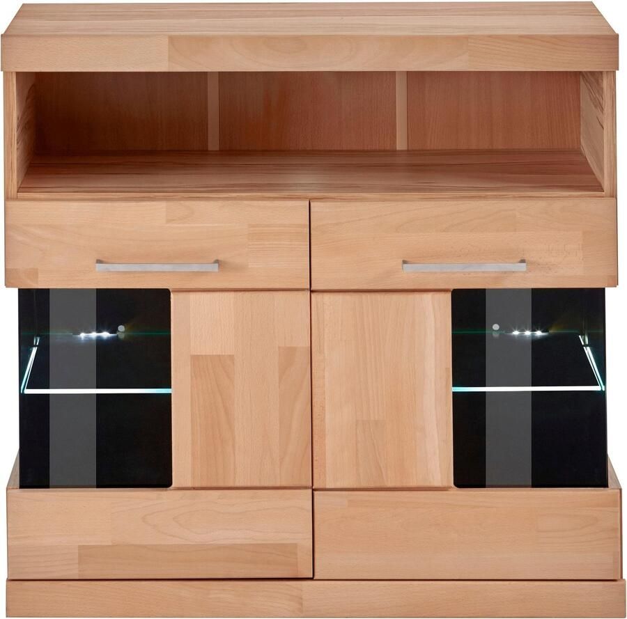 Home affaire Kast Ribe 85cm breed 35 cm diep fronten massief hout 2 deuren met glazen inzet