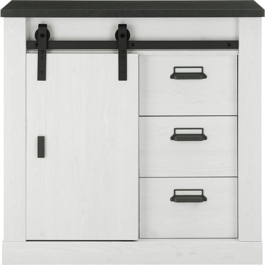 Home affaire Kast Sherwood Houtdecor met schuurdeurbeslag en apothekersgrepen breedte 92 cm