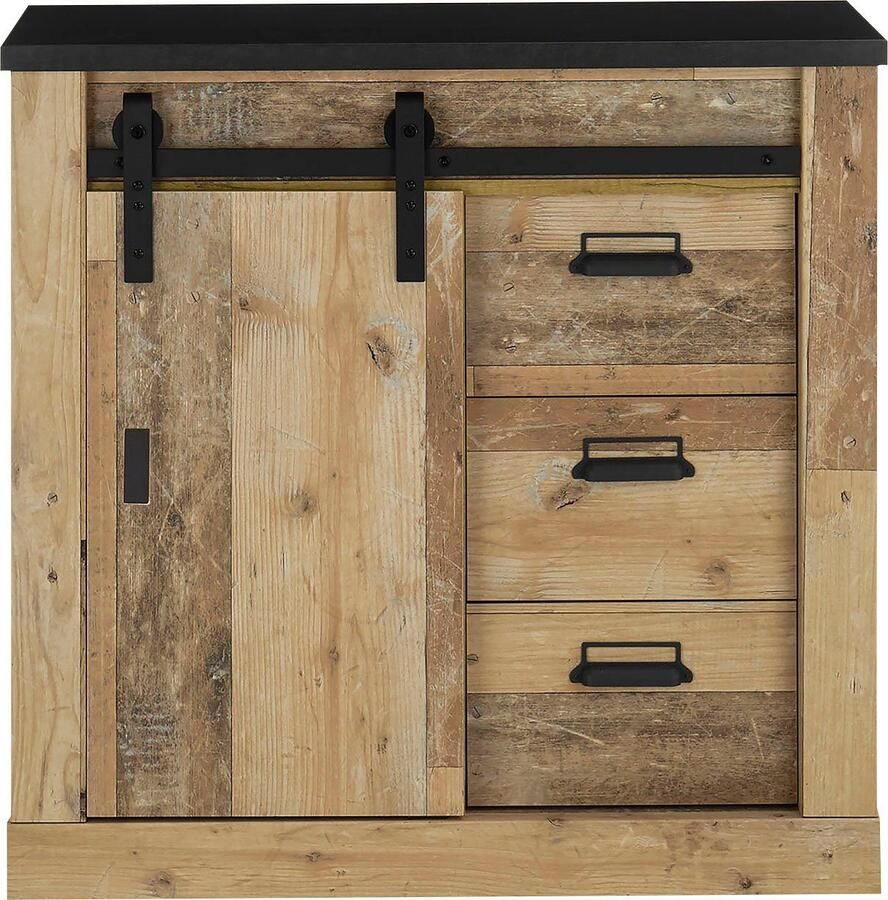 Home affaire Kast Sherwood Houtdecor met schuurdeurbeslag en apothekersgrepen breedte 92 cm