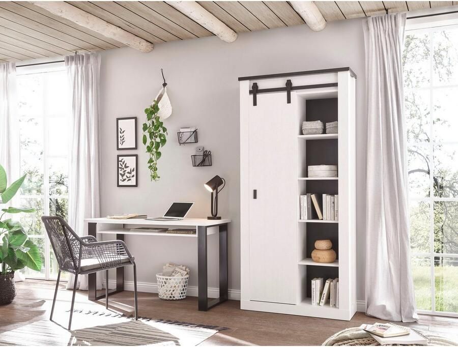 Home affaire Kastenset Sherwood Kantoormeubelenset met schuurdeurbeslag van metaal breedte ca. 220 cm (2-delig)