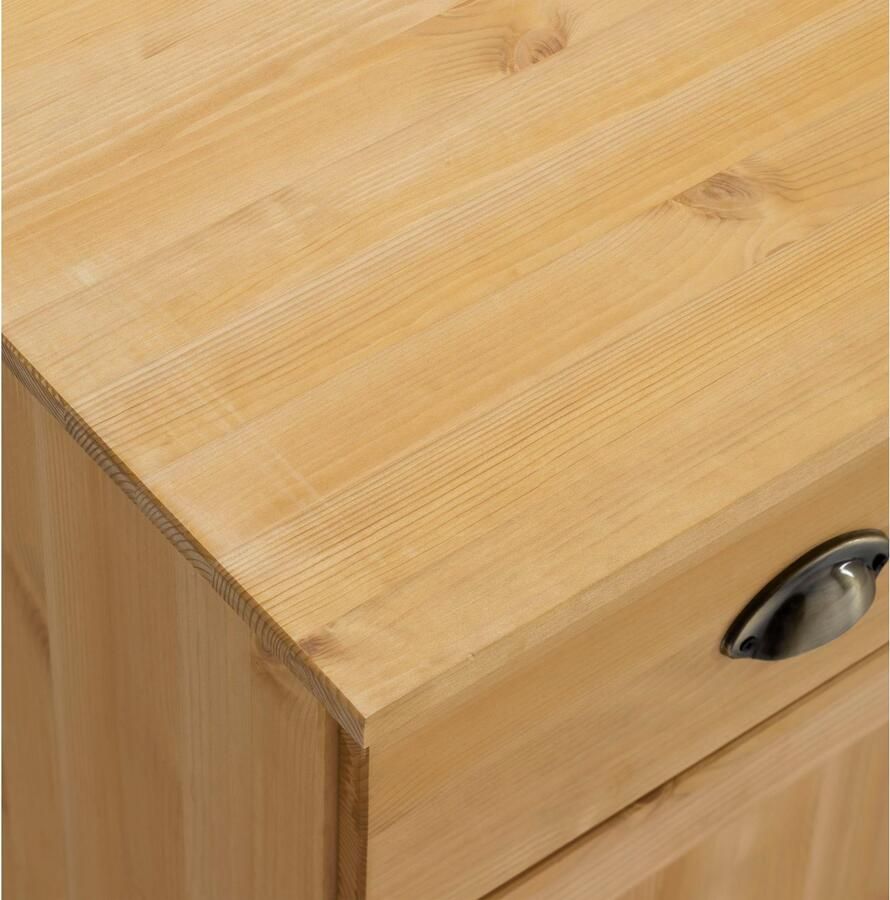 Home affaire Keukenbuffet Oslo 85 cm breed van massief grenen met 2 glasdeuren metalen grepen