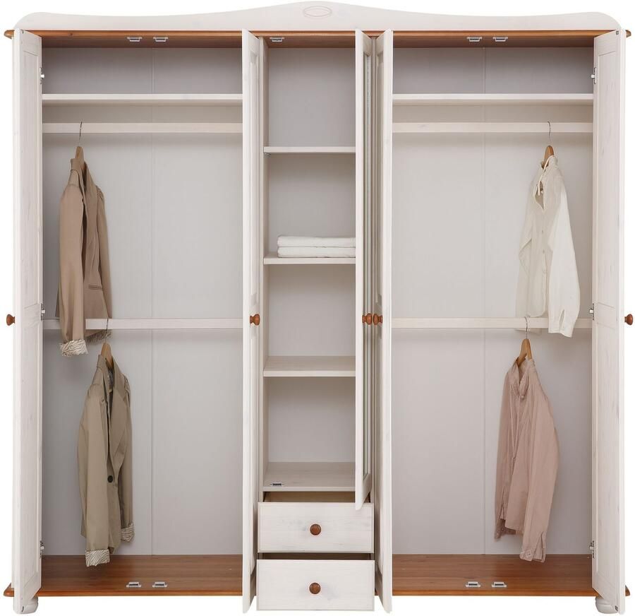 Home affaire Kledingkast ADELE van massief grenen spiegel bij de 4-en 5-deurskast indeling