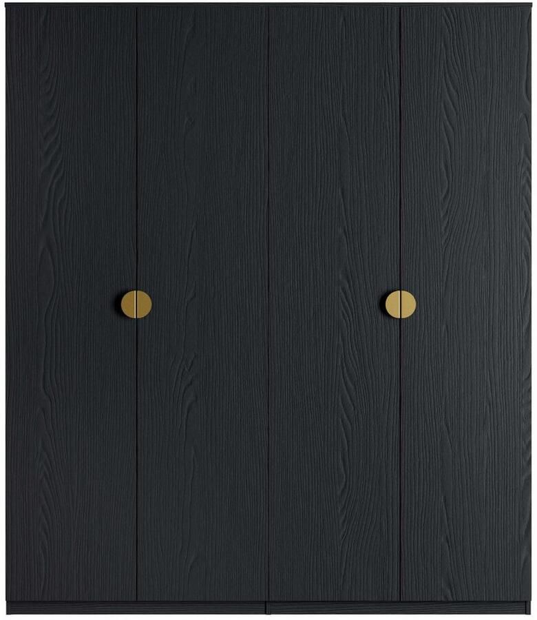 Home affaire Kledingkast BELLOT kledingkast linnenkast met 4 legplanken en 2 kledingroedes met 4 draaideuren en goudkleurige handgrepen afmetingen b d h: 180 59 209 cm
