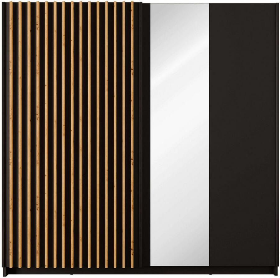 Home affaire Kledingkast Camden met spiegel 4 legplanken en kledingstang Garderobe met 2 schuifdeuren en lamellen BxHxD 200 2x198 5x61 6 cm