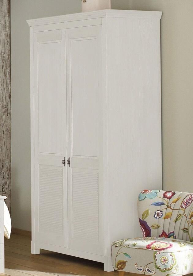 Home affaire Kledingkast Rauna met lamellen en kassetten klassiek landelijke stijl rustiek massief grenen metalen handgrepen meerdere varianten tijdloos design
