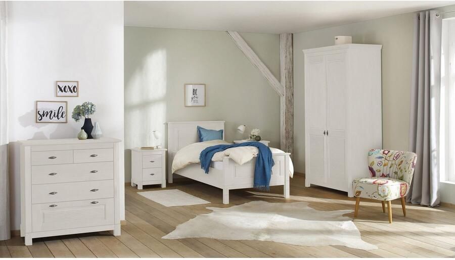 Home affaire Kledingkast Rauna met lamellen en kassetten klassiek landelijke stijl rustiek massief grenen metalen handgrepen meerdere varianten tijdloos design