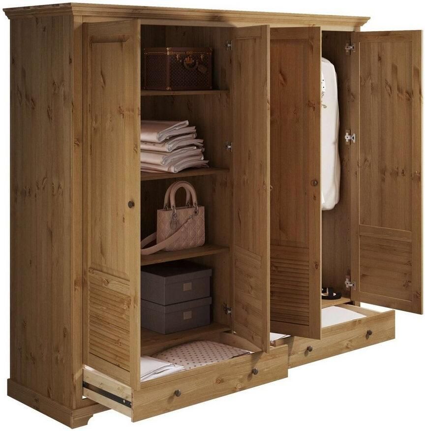 Home affaire Kledingkast Rauna van massief grenen 4-deurs met lamellen en kassetten