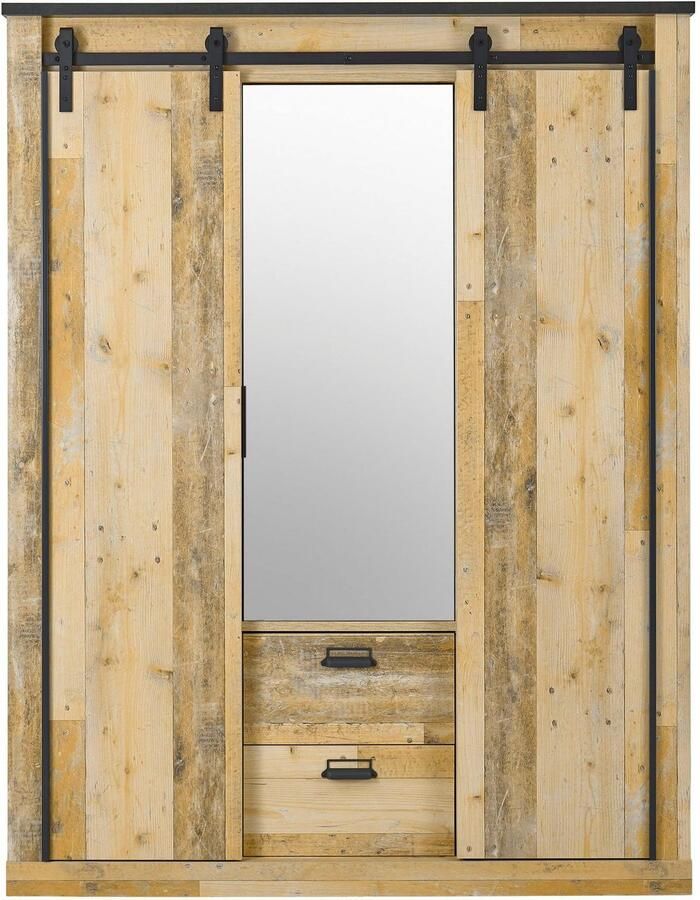 Home affaire Kledingkast SHERWOOD slaapkamerkast met spiegel 2 lades linn kast Schuifdeuren met schuurdeur beslag van metaal B D H 161 63 209cm