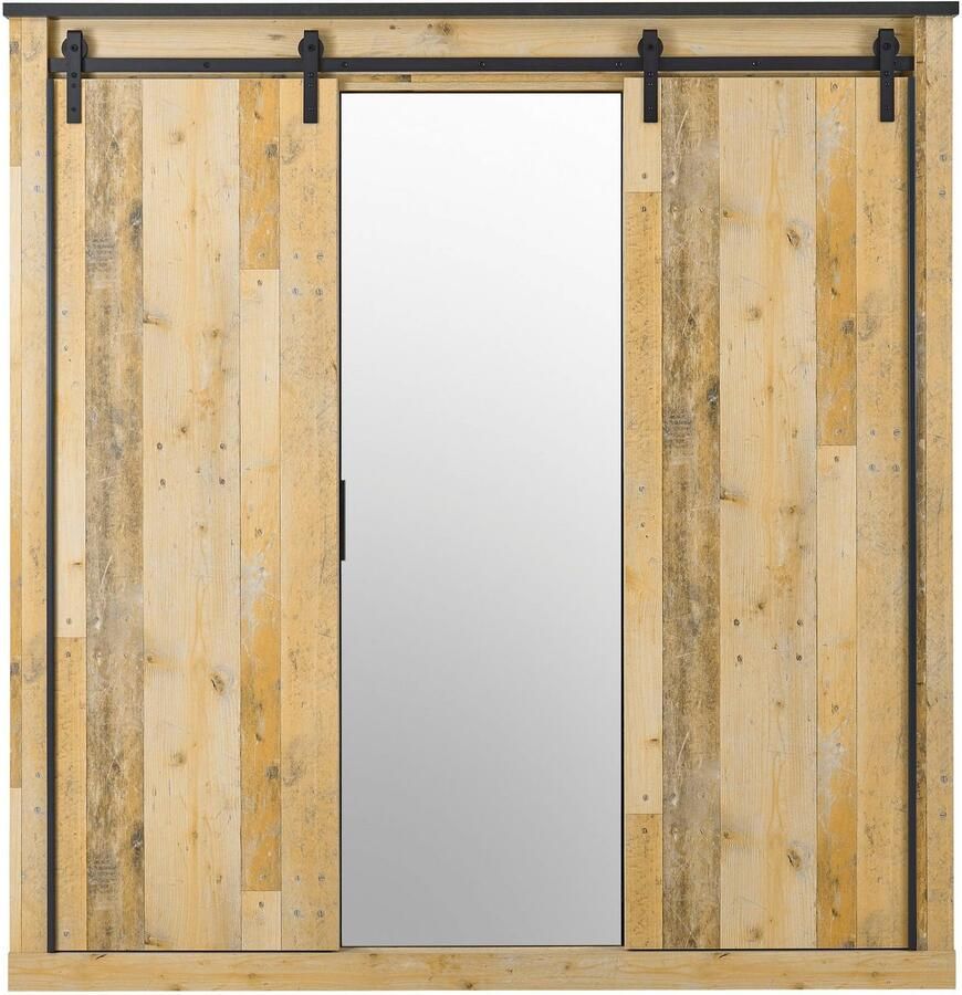 Home affaire Kledingkast SHERWOOD slaapkamerkast met spiegel linn kast Schuifdeuren met schuurdeur beslag van metaal B D H 201 63 209cm