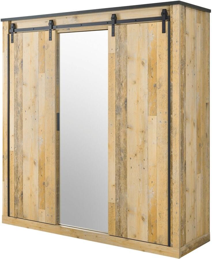 Home affaire Kledingkast SHERWOOD slaapkamerkast met spiegel linn kast Schuifdeuren met schuurdeur beslag van metaal B D H 201 63 209cm