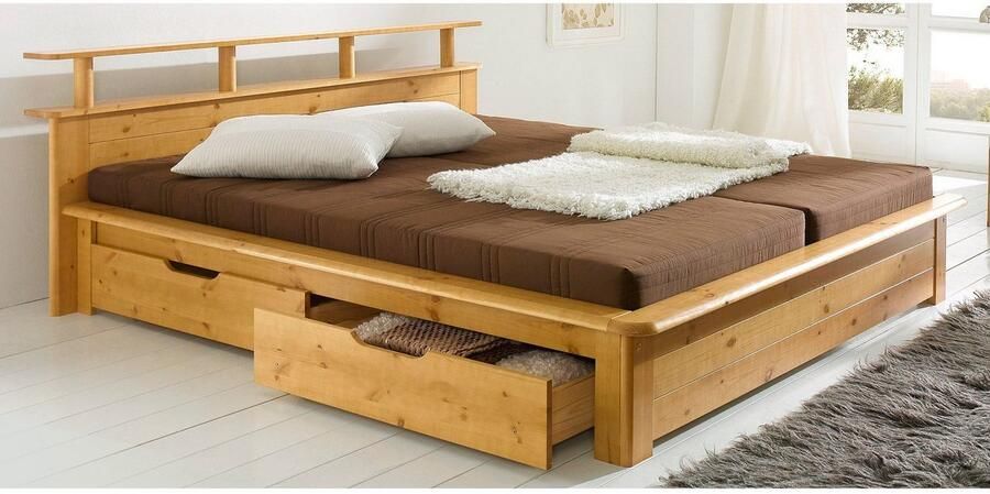 Home affaire Functioneel ledikant FINJA grenen bed futonbed hoofdeinde met opbergruimte