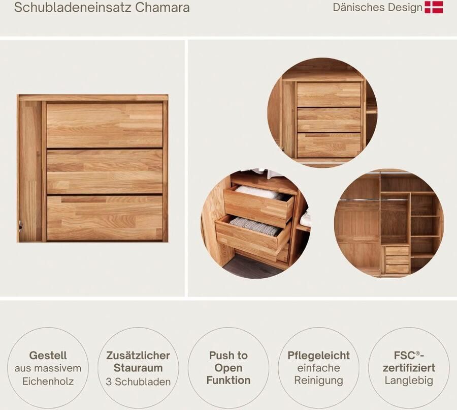 Home affaire Lade-inzet Chamara Voor kast Chamara Met 3 laden push-functie Extra opbergruimte van massief eikenhout Tijdloos Design