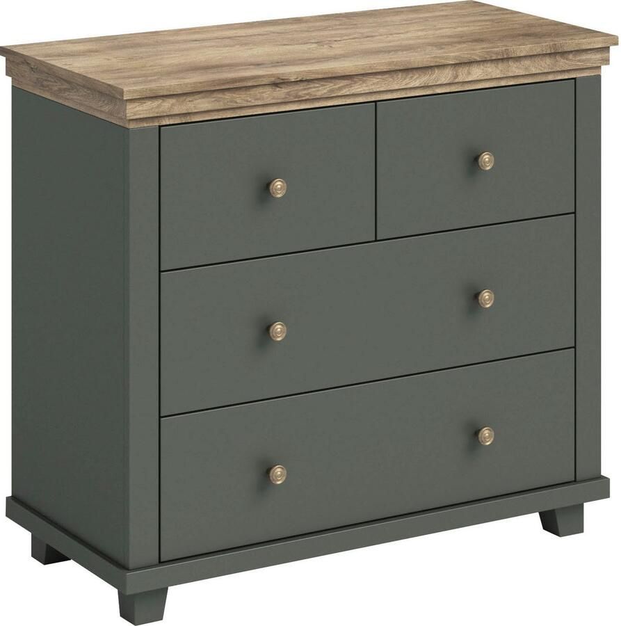 Home affaire Ladekast Evora met 4 lades 90x42x80 5 cm (BxDxH) FSC -gecertificeerd Commode met MDF-applicaties landhuisstijl passende aanvulling