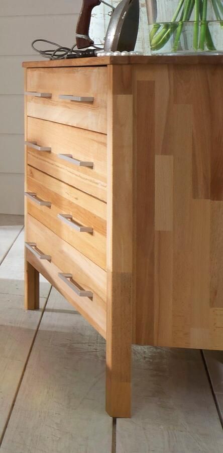 Home affaire Ladekast Modesty van massief beukenkernhout met 4 laden en metalen handgrepen