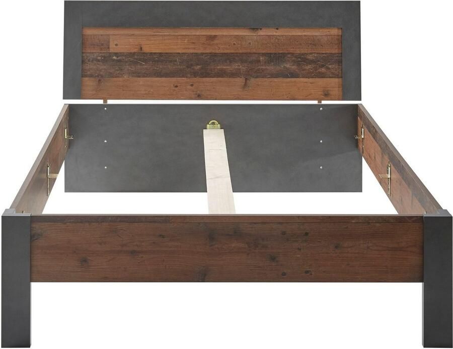 Home affaire 1-persoonsledikant BROOKLYN bed in industriële stijl bedframe bedraam Hoofdbord in decoratieve frame-look ligoppervlak 140 x 200 cm