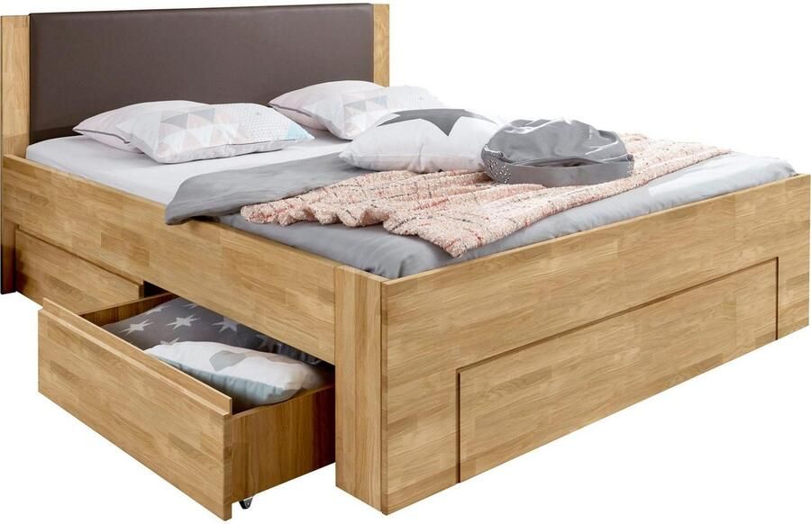 Home affaire Ledikant met bergruimte Bernett gemaakt van massief beuken met opbergladen