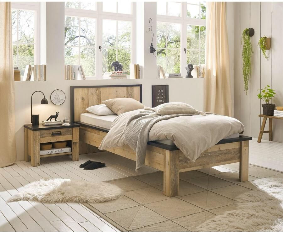 Home affaire Ledikant Sherwood Ligoppervlak 90 x 200 cm nachtkastje met 1 lade (2-delig)