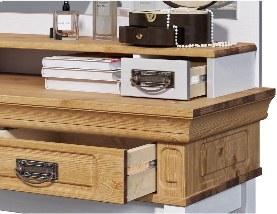 Home affaire Make-uptafel Vinales console voor de gang Van massief grenen met freeswerk