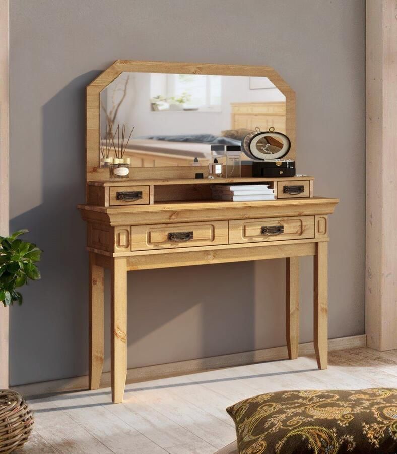 Home affaire Make-uptafel Vinales console voor de gang Van massief grenen met freeswerk