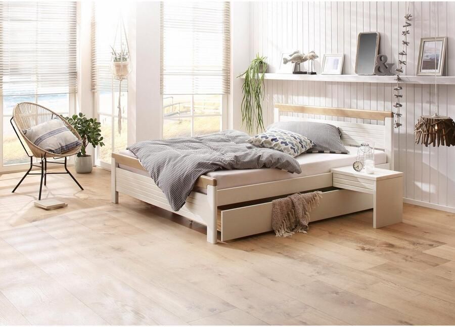 Home affaire Massief houten ledikant CAPRE in Scandinavische landhuisstijl in verschillende breedtes verkrijgbaar gecertificeerd massief hout latten look