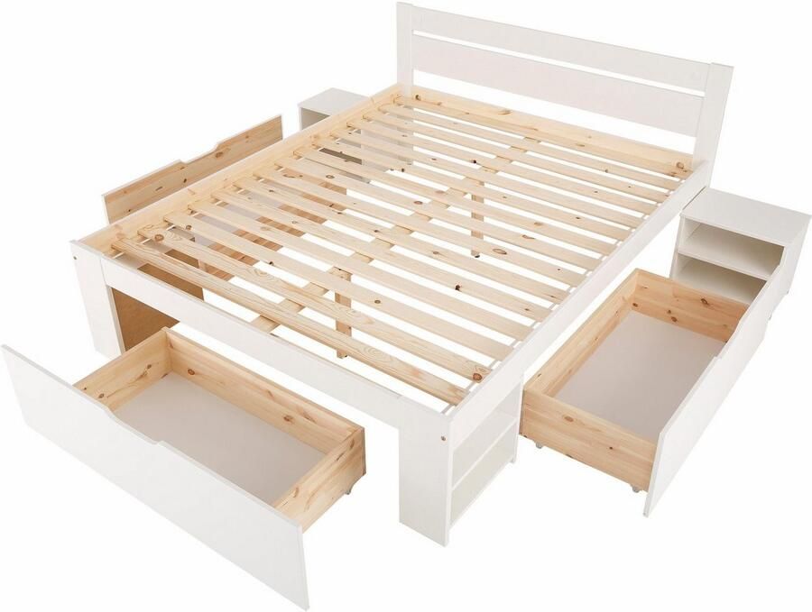 Home affaire Massief houten ledikant HANNES met laden en planken nachtkastje uittrekbaar stabiel