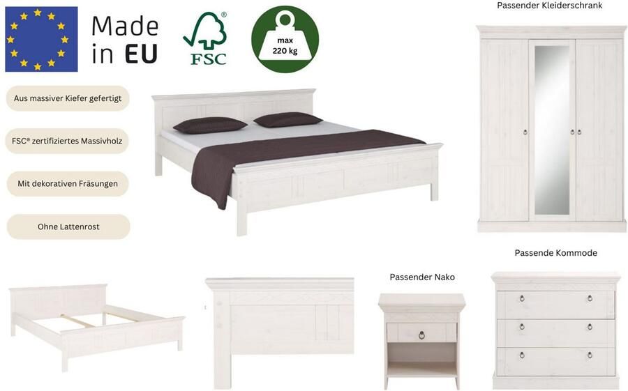 Home affaire Massief houten ledikant Indra TOPSELLER landhuisstijl elegant design gecertificeerd massief hout