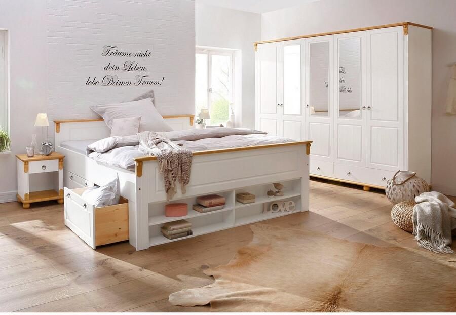 Home affaire Massief houten ledikant Tessin opbergbank landelijke stijl lades optioneel rustiek