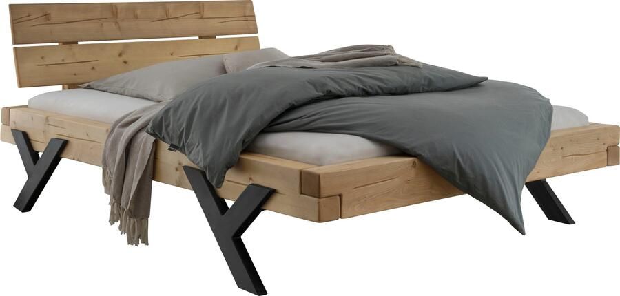 Home affaire Massief houten ledikant Ultima balkenbed tweepersoonsbed voeten van metaal in Y-vorm FSC -gecertificeerde wilde eik of spar veel breedtes om uit te kiezen