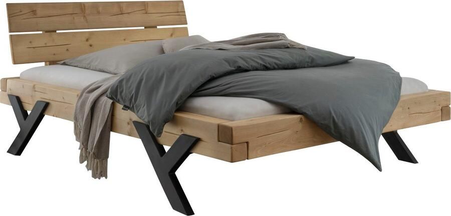 Home affaire Massief houten ledikant Ultima balkenbed tweepersoonsbed voeten van metaal in Y-vorm FSC -gecertificeerde wilde eik of spar veel breedtes om uit te kiezen