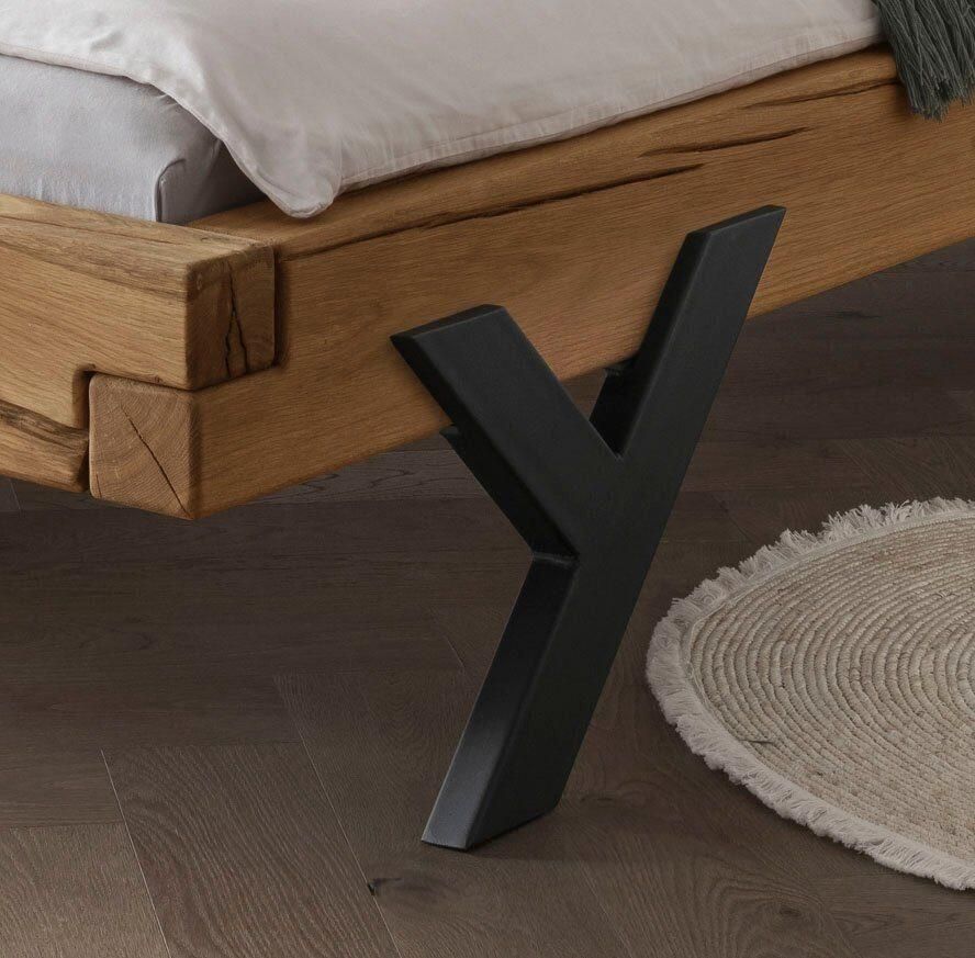 Home affaire Massief houten ledikant Ultima balkenbed tweepersoonsbed voeten van metaal in Y-vorm FSC -gecertificeerde wilde eik of spar veel breedtes om uit te kiezen