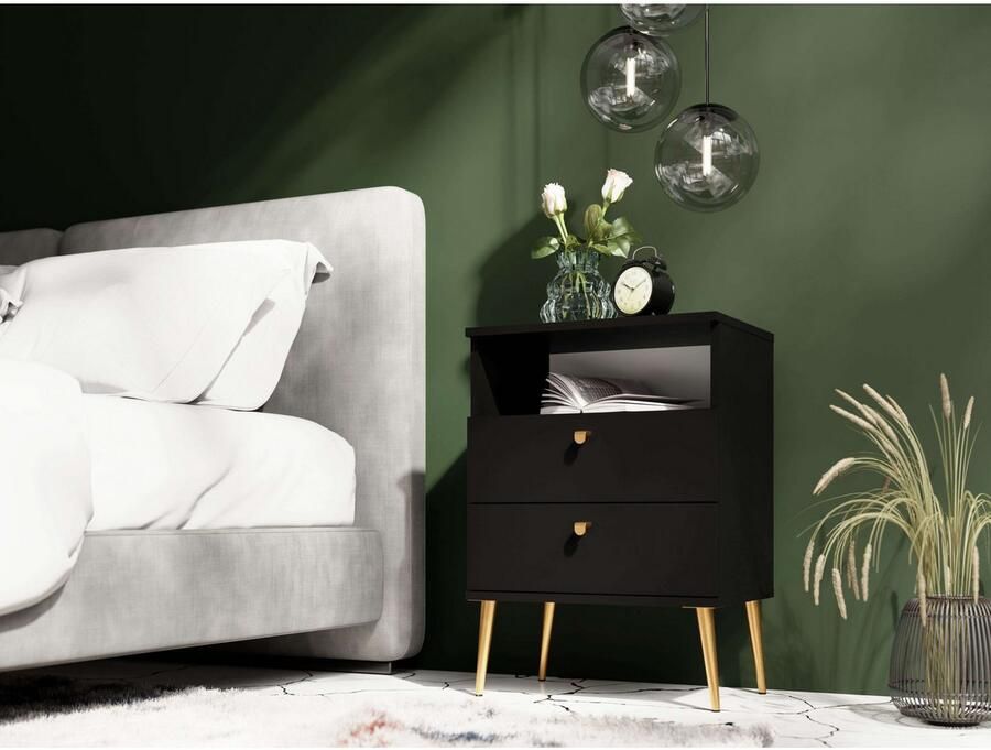 Home affaire Nachtkastje Elyria metalen handgrepen FSC-gecertificeerd houtmateriaal met 2 lades 1 open vak veel kleuren met goudkleurige details