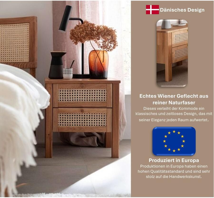 Home affaire Nachtkastje Hällevik nachtconsole nachtkastje in hoogwaardige afwerking Massief hout Scandinavisch design Robuust stabiel FSC-gecertificeerd (1 stuk)