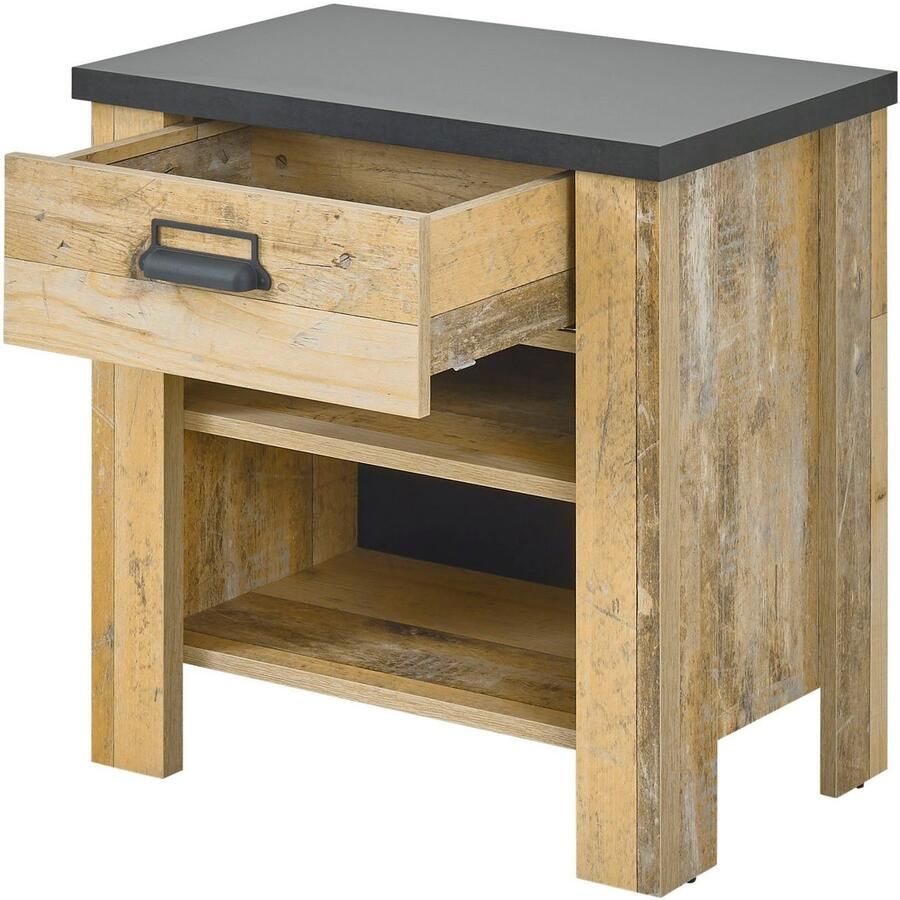 Home affaire Nachtkastje Sherwood met metalen apotheker hangreep soft-close lade breedte 60 cm